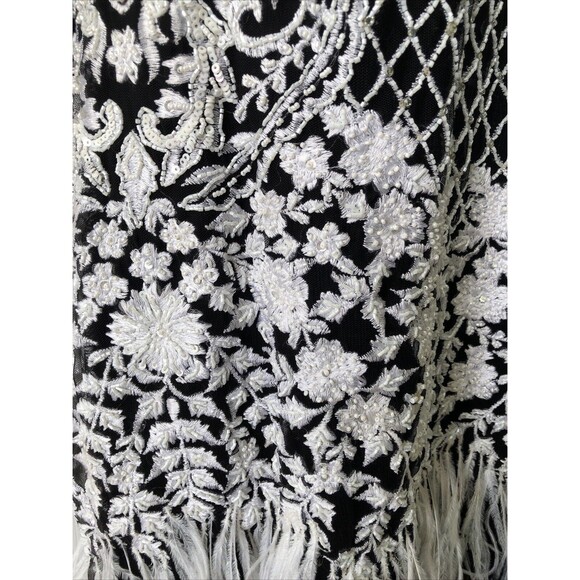 Unbranded White/Black Lace Overlay Feather Detail Lined Dress No Size Tag *Read* - Picture 8 of 13